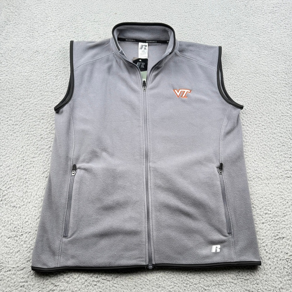 Virginia Tech VT Russell Fleece Vest Mens Large Gray Solid Logo NCAA Football